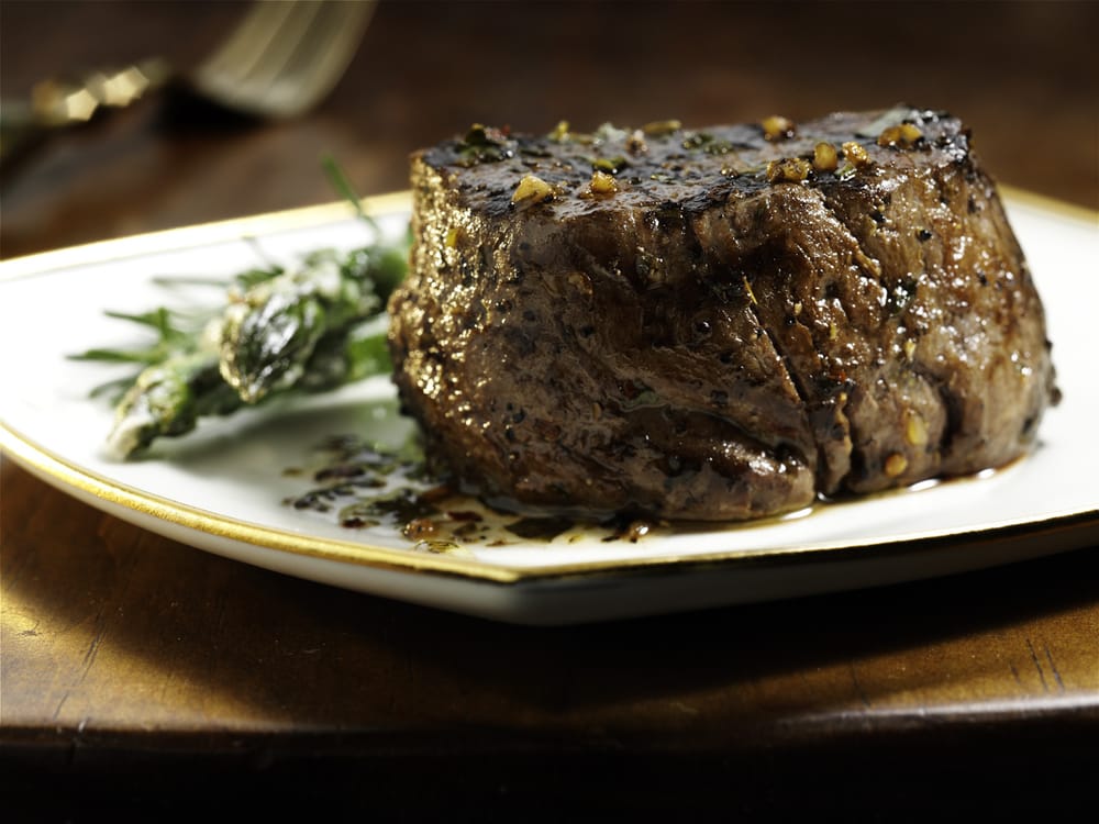 Plated filet mignon from the Demeris catering menu